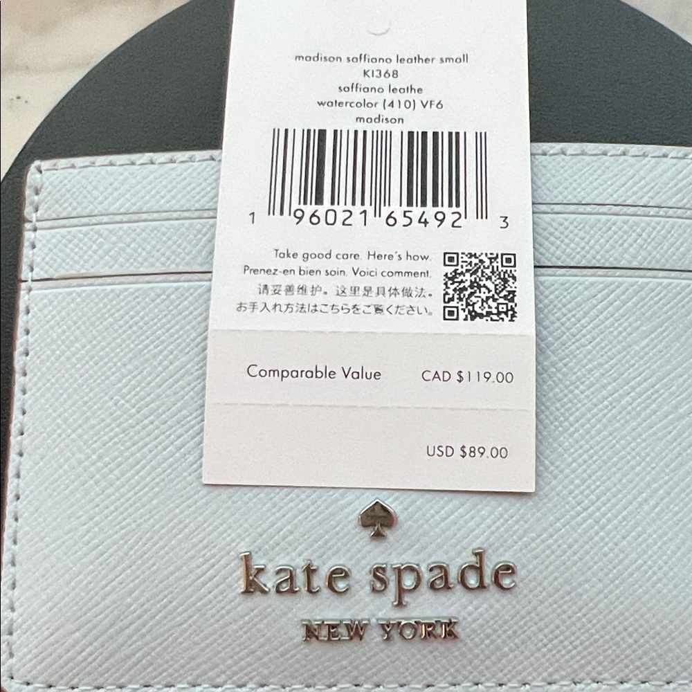 Kate Spade NWT Madison Saffiano Leather Slim Card Case in Watercolor Baby Blue - Picture 6 of 9